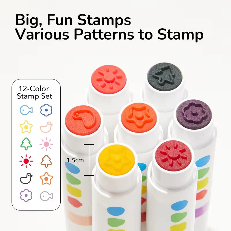 Round Tip Stamper Washable Marker - 12 Colours