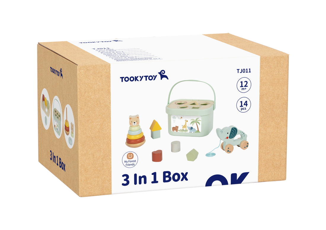 Wooden Stacking, Sorting & Pull Toy Set (3 in 1 Box)