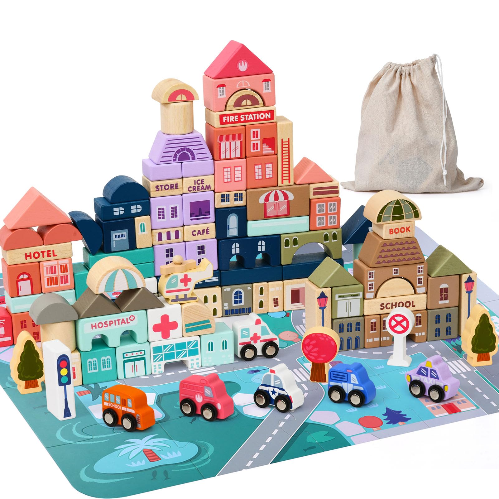 115 Piece City Wooden Blocks Set