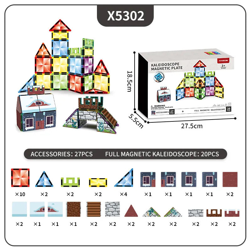 47 Piece Kaleidoscope Magnetic tiles including accessories