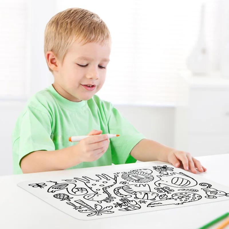 Reusable Silicone Coloring Mat with Thin Markers (8 Colors)